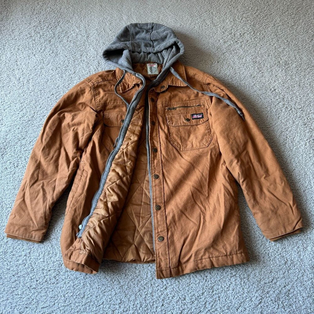 Dickies Jacket Mens Small Brown Shacket Duck Shirt Hooded Insulated Chore Barn
